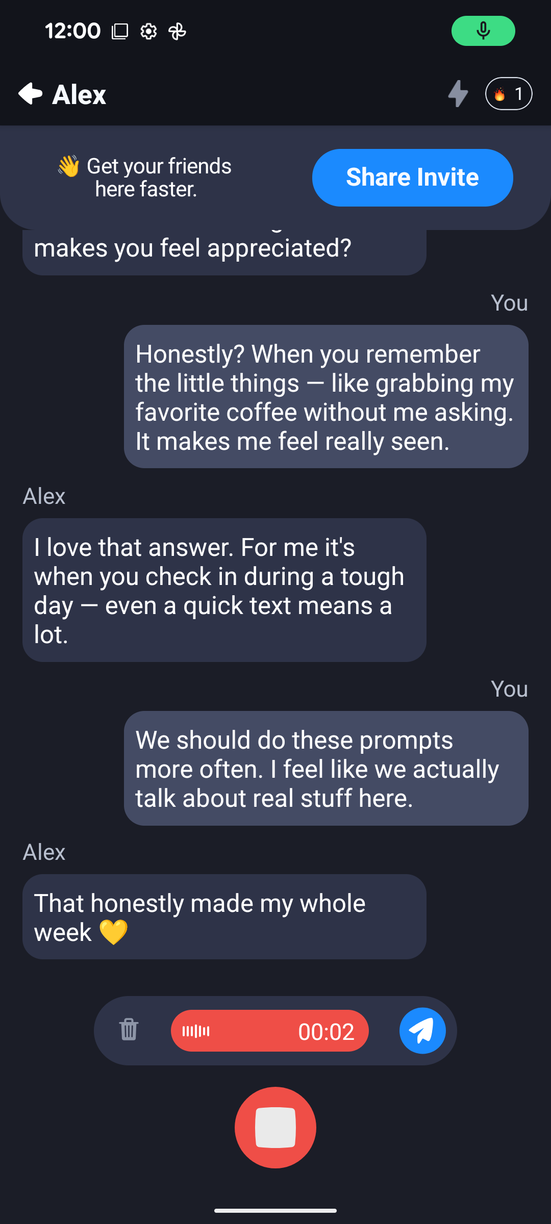 Thrivify voice recording interface with waveform